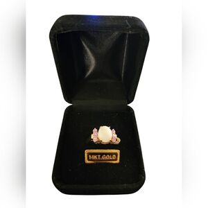14K Solid Gold White Opal and Pink Sapphire Ring NWOT Size 8